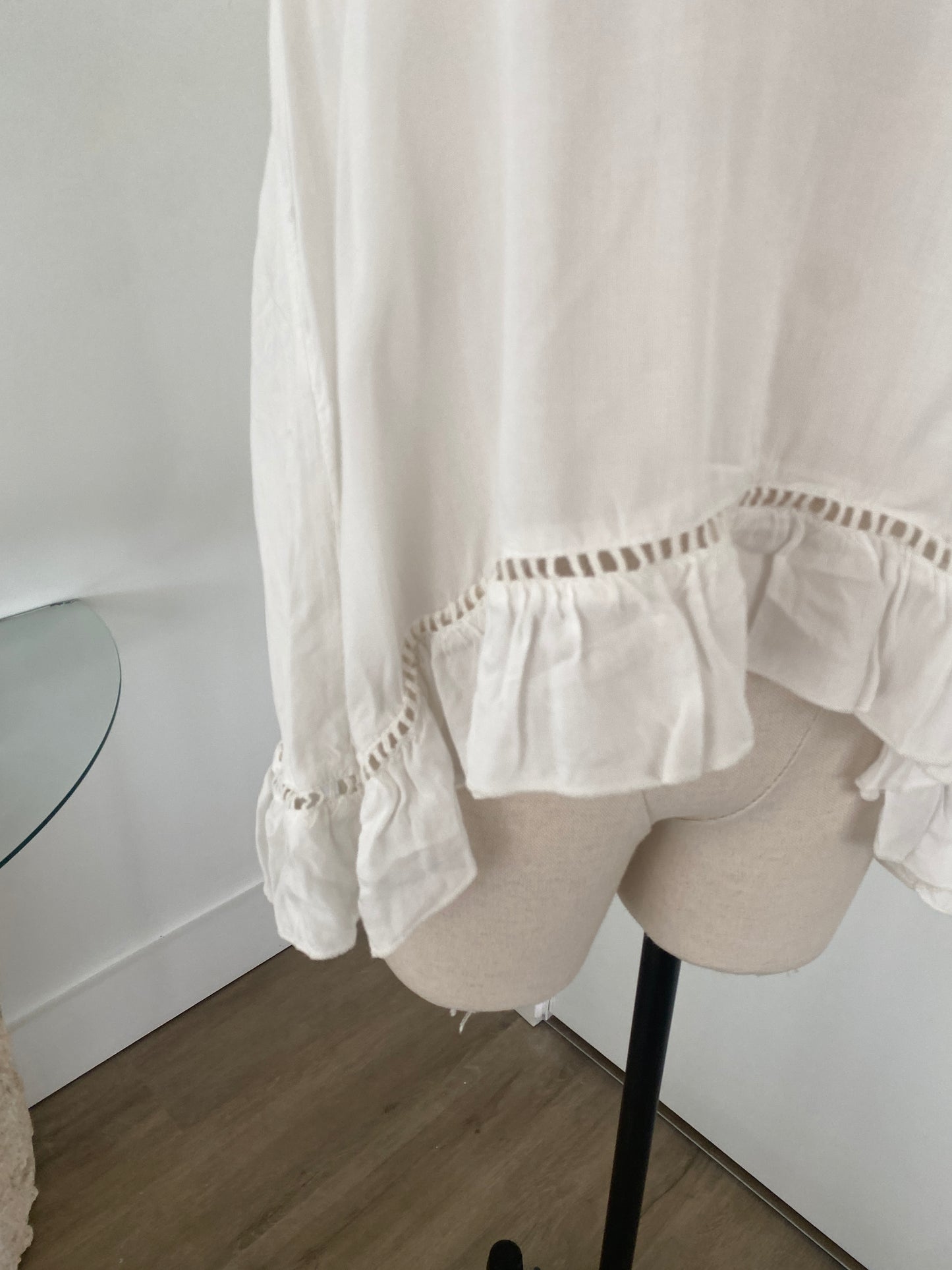 White Flowy Top White Buttons