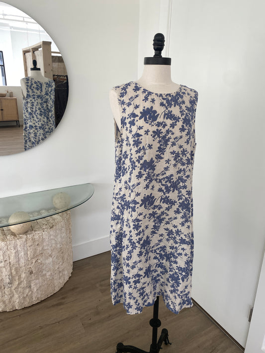 Linen Blue Floral Dress