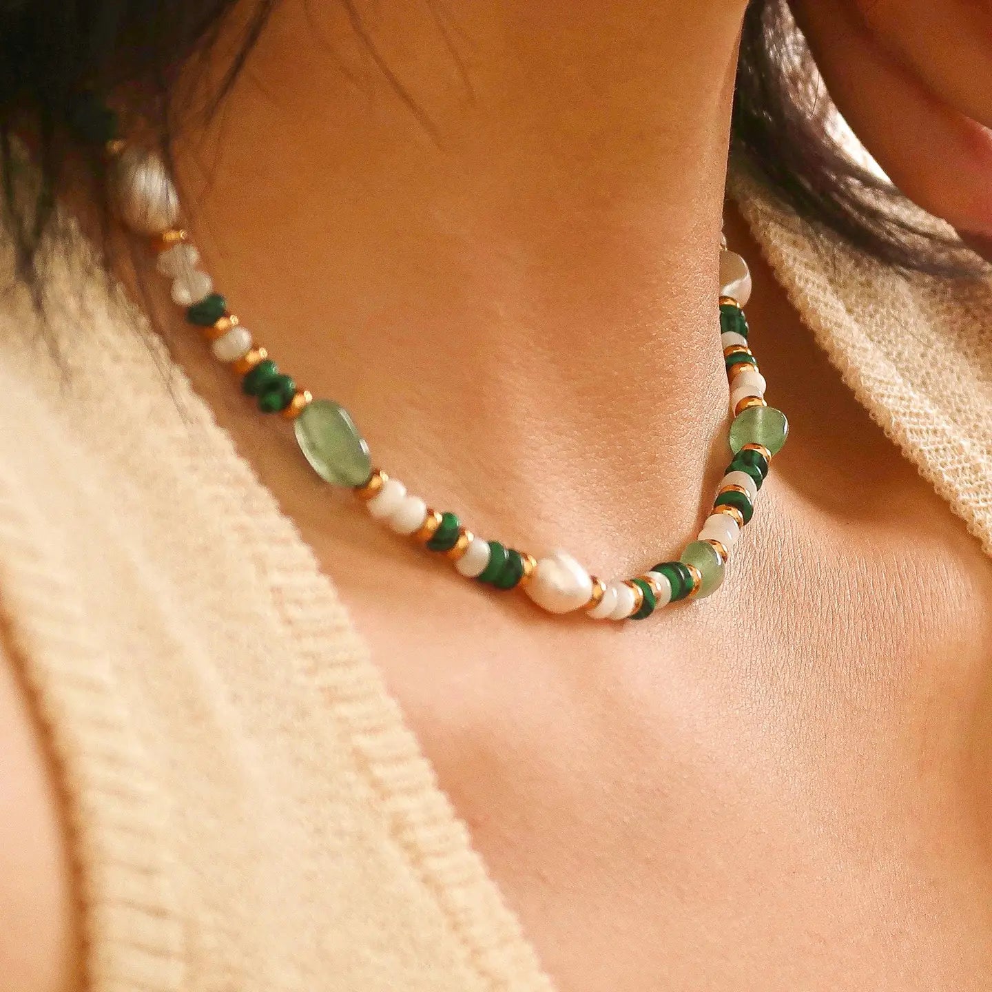 Green Summer Beaded Necklace