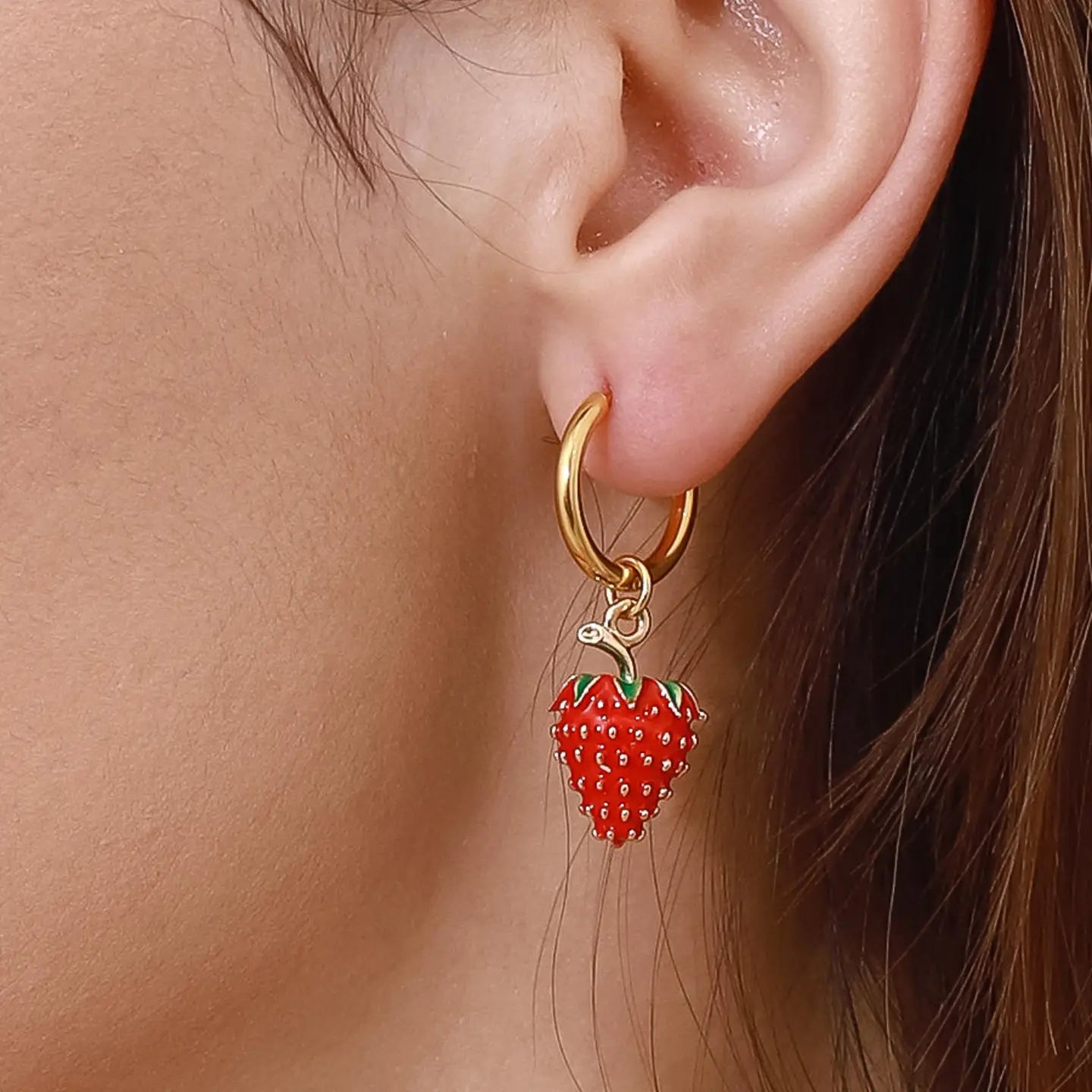 Strawberry Charm Hoops